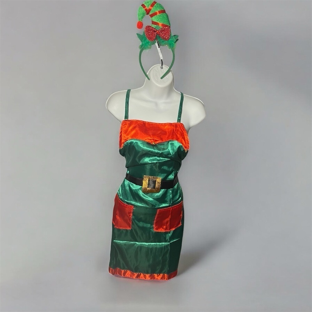 Christmas Elf Apron & Headband Costume - Santa Elf Headband & Xmas Apron Cosplay - Picture 2 of 8